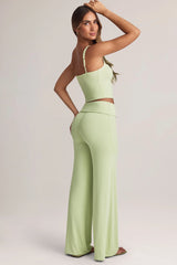 Modal Foldover Wide-Leg Trousers in Sage Green