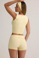 Modal Ribbed Mid-Rise Foldover Shorts in ButterCream Yellow