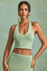Bouclé Halterneck Crop Top in Mint