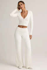 Modal Foldover Wide-Leg Trousers in White