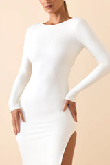 Long Sleeve Backless Maxi Dress in White
