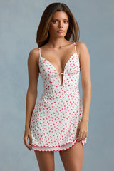 Scalloped Backless A-Line Mini Dress in Cherry Print