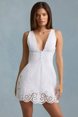 Cutwork Cotton-Poplin A-Line Mini Dress in White