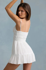 Shirred Camisole Mini Dress in White