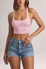 Modal Cross-Back Tank Top in Pastel Pink