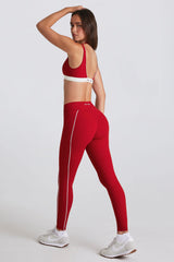 Soft Active Contrast Leggings in Dark Red