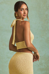 Bouclé Halterneck Crop Top in Yellow