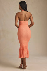 Halterneck Corset Lace Midaxi Dress in Peach