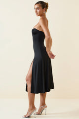 Slinky Jersey Strapless A-Line Midaxi Dress in Black