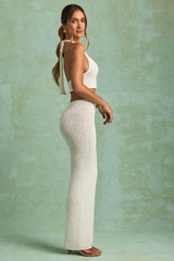 Bouclé Mid-Rise Maxi Skirt in White