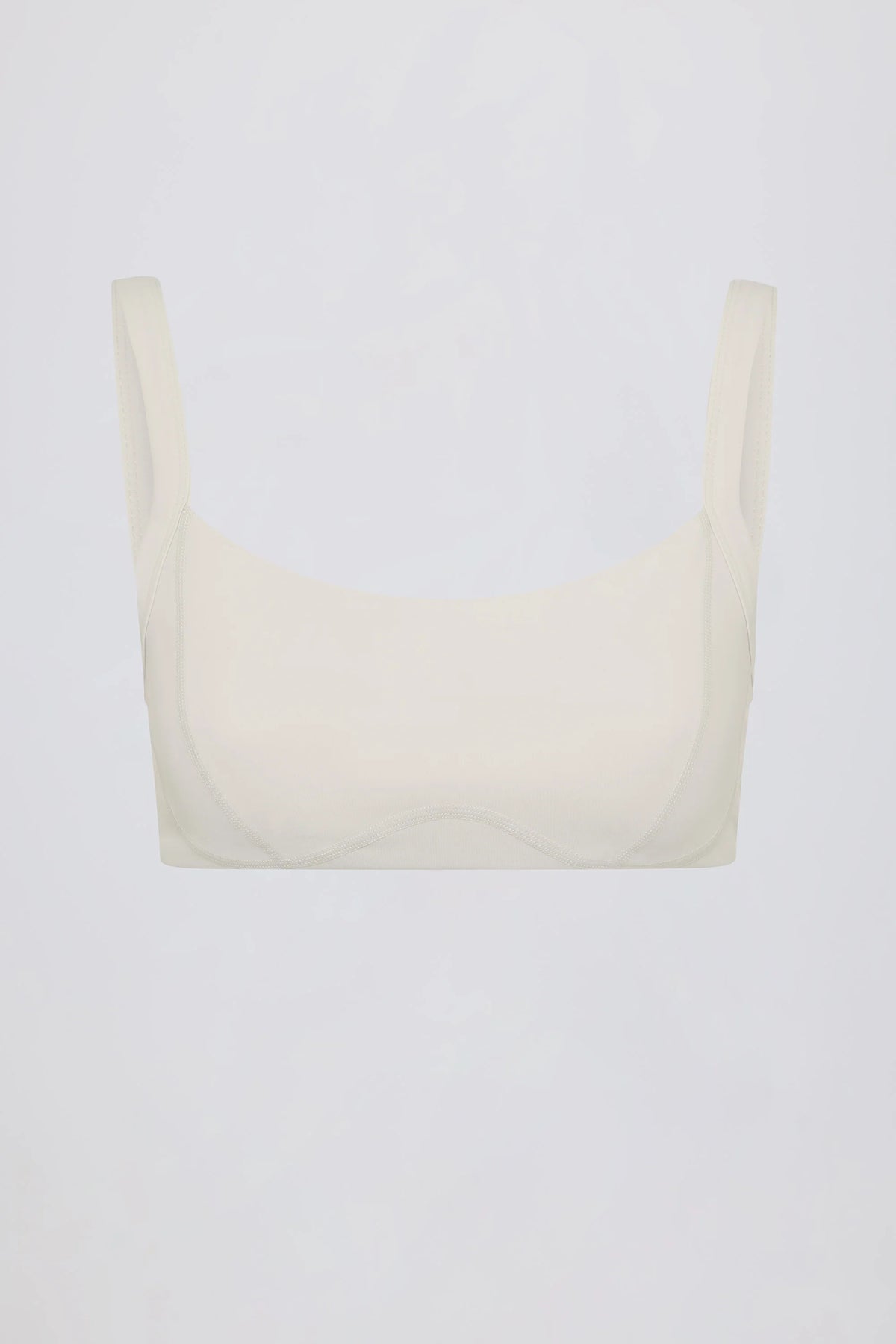 Soft Active Contrast-Trim Sports Bra in Cream
