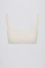 Soft Active Contrast-Trim Sports Bra in Cream