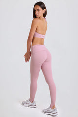 Four-Way Stretch Foldover Mid-Rise Stirrup Leggings in Mauve