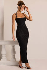 Embellished Cowl Neck Maxi Dress in Black