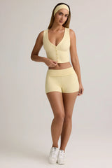 Modal Ribbed Mid-Rise Foldover Shorts in ButterCream Yellow