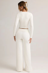 Modal Foldover Wide-Leg Trousers in White