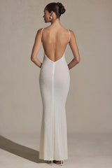 Embellished Backless Maxi Dress in White