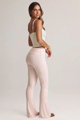 Modal Foldover Mid-Rise Flared Trousers in Stripe Print