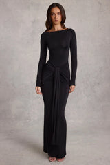 Draped Ruched Maxi Dress in Black