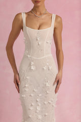 Embellished Fishtail Corset Gown in White