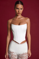 Curved Lace-Up Corset Top in White