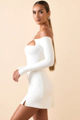 Modal Cut-Out Off-Shoulder A-Line Mini Dress in White