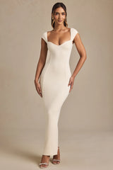 Modal Sweetheart-Neck Cap-Sleeve Midaxi Dress in Ivory