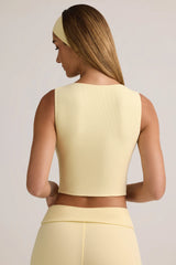 Modal Ribbed Button-Up Vest Top in ButterCream Yellow