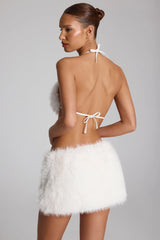 Buckle-Detail Faux Fur Micro Mini Skirt in White