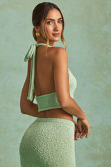 Bouclé Halterneck Crop Top in Mint