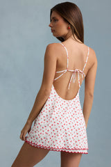 Scalloped Backless A-Line Mini Dress in Cherry Print