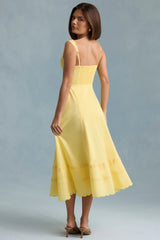 Cotton-Poplin A-Line Midaxi Dress in Pastel Yellow