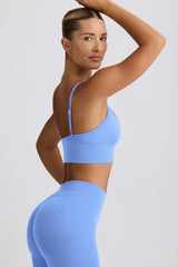Define Luxe V-Neck Sports Bra in Light Blue