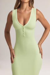 Modal Button-Detail Maxi Dress in Sage Green