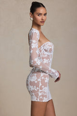 Lace-Detail Corset Mini Dress in White