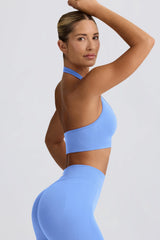 Define Luxe Halterneck Sports Bra in Light Blue