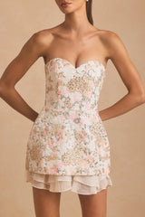 Embellished Strapless Corset Mini Dress in Ivory