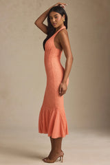 Halterneck Corset Lace Midaxi Dress in Peach