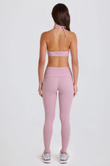 Four-Way Stretch Foldover Mid-Rise Stirrup Leggings in Mauve