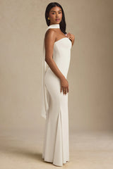 Scarf-Detail Strapless Gown in Ivory