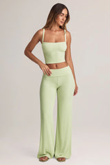 Modal Foldover Wide-Leg Trousers in Sage Green