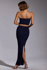 Embellished Mid Rise Gown Skirt in Royal Indigo
