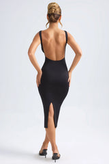 Ruched Open-Back Midaxi Dress in Black