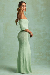 Bouclé Off-Shoulder Maxi Dress in Mint