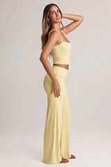 Modal Foldover Wide-Leg Trousers in Lemon Sherbet