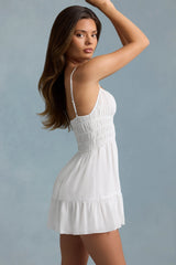 Shirred Camisole Mini Dress in White
