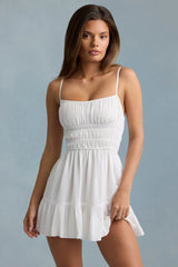 Shirred Camisole Mini Dress in White