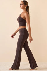 Mid-Rise Straight-Leg Trousers in Chocolate Brown