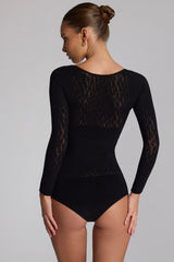 Cap-Sleeve Seamless Knit Bodysuit in Black