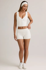 Modal Ribbed Mid-Rise Foldover Shorts in White